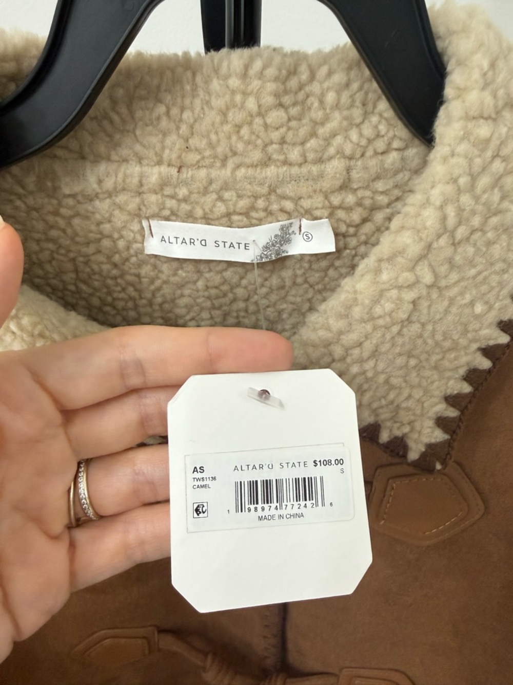 Altar'd State Camel Brown Suede Sherpa-Trim Toggle Jacket - Picture 5 of 6